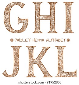 paisley henna alphabet g,h,i,j,k,l