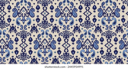 paisley ikat pattern with paisley and indian motifs. damask style pattern for textil and decoration