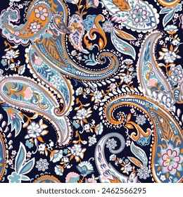 paisley and Indian flower motifs. damask style pattern for textile and decoration