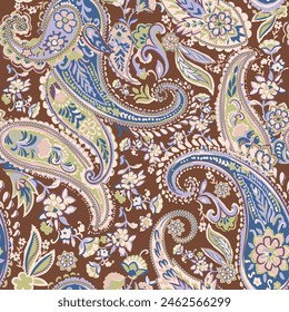 paisley and Indian flower motifs. damask style pattern for textile and decoration