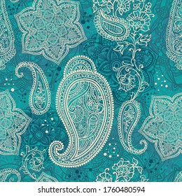 Paisley - Indian folk weaving seamless ethnic pattern. Floral oriental ethnic background. Arabic and indian tribal ornament. Ornamental motives of the paintings of oriental fabric patterns.