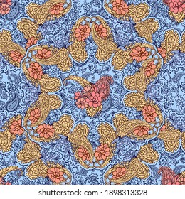 Paisley - Indian folk weaving seamless ethnic pattern. Floral oriental ethnic background. Arabic and indian tribal ornament. Ornamental motives of the paintings of oriental fabric patterns.