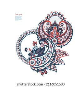 Paisley isolated. Card with paisley isolated for design. Floral vector pattern. Embroidery floral vector pattern