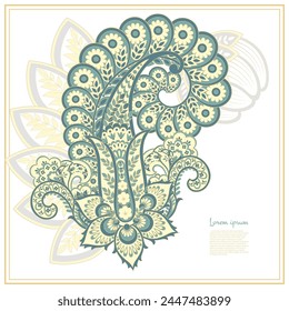 Paisley isolated. Card with paisley isolated for design. Floral vector pattern. Embroidery floral vector pattern. 