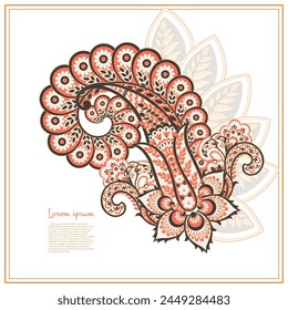 Paisley isolated. Card with paisley isolated for design. Floral vector pattern. Embroidery floral vector pattern. 