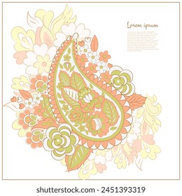 Paisley isolated. Card with paisley isolated for design. Floral vector pattern. Embroidery floral vector pattern. 