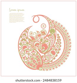 Paisley isolated. Card with paisley isolated for design. Floral vector pattern. Embroidery floral vector pattern