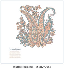Paisley isolated. Card with paisley isolated for design. Floral vector pattern. Embroidery floral vector pattern.