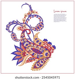 Paisley isolado. Cartão com paisley isolado para design. Padrão de vetor floral. Padrão de vetor floral de bordado.