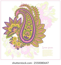 Paisley isolated. Card with paisley isolated for design. Floral vector pattern. Embroidery floral vector pattern