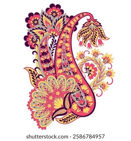 Paisley isolated. Card with paisley isolated for design. Floral vector pattern. Embroidery floral vector pattern.