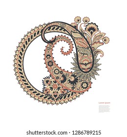 Paisley isolated. Card with paisley isolated for design. Paisley vector pattern. Embroidery floral vector seamless pattern. 