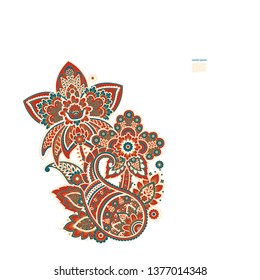 Paisley isolated. Card with paisley isolated for design. Paisley vector pattern. Embroidery floral vector seamless pattern