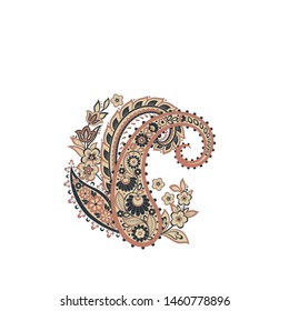 Paisley isolated. Card with paisley isolated for design. Paisley vector pattern. Embroidery floral vector pattern.