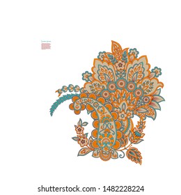 Paisley isolated. Card with paisley isolated for design. Paisley vector pattern. Embroidery floral vector pattern. 