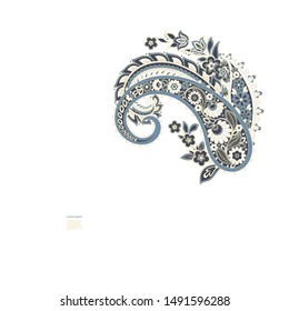 Paisley isolated. Card with paisley isolated for design. Paisley vector pattern. Embroidery floral vector pattern.