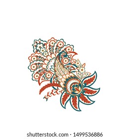 Paisley isolated. Card with paisley isolated for design. Paisley vector pattern. Embroidery floral vector pattern.