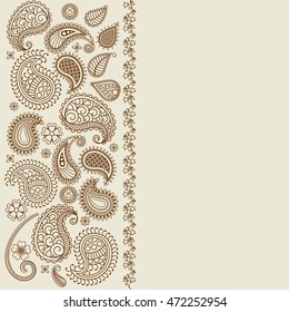 Paisley leaf henna elements greeting card. Vector illustration