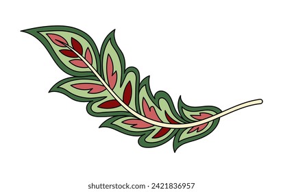 Hoja paisley lineal. Patrón y adorno. Estética y elegancia. Elemento para texturas y fondos de pantalla. Pegatina para las redes sociales. Esbozar ilustración vectorial plana aislada en fondo blanco