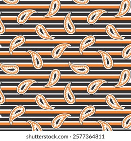 Paisley and Line Design Pattern, Background, Texture, Fabric Print.
