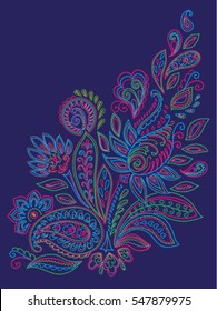 Paisley mehendi henna colored floral pattern tattoo design embroidery vector