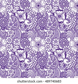 Paisley mehndi seamless colorful pattern. Vector illustration