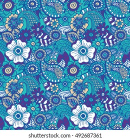 Paisley mehndi seamless colorful pattern. Vector illustration