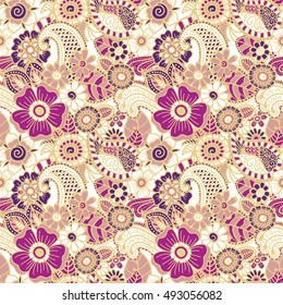 Paisley mehndi seamless colorful pattern. Vector illustration