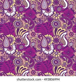 Paisley mehndi seamless colorful pattern. Vector illustration