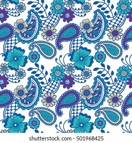 Paisley mehndi seamless colorful pattern. Vector illustration