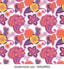 Paisley mehndi seamless colorful pattern. Vector illustration