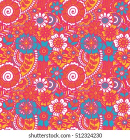 Paisley mehndi seamless colorful pattern. Vector illustration