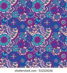 Paisley mehndi seamless colorful pattern. Vector illustration