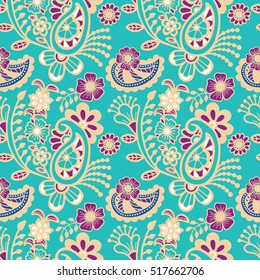Paisley mehndi seamless colorful pattern. Vector illustration