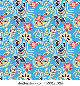 Paisley mehndi seamless colorful pattern. Vector illustration.