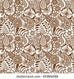 Paisley mehndi seamless violet pattern. Vector illustration