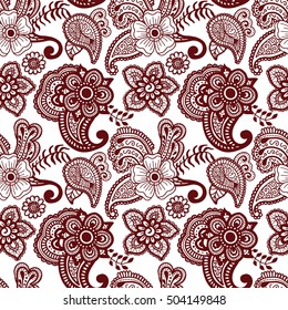 Paisley mehndi seamless violet pattern. Vector illustration
