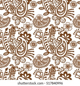 Paisley mehndi seamless violet pattern. Vector illustration