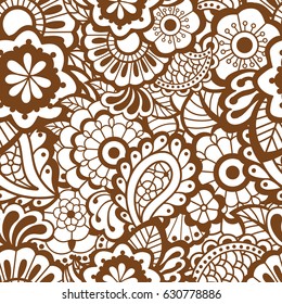 Paisley mehndi seamless violet pattern. Vector illustration