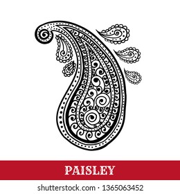 Paisley motif hand drawn isolated vector ornamental illustration. Persian sketch drawing. 