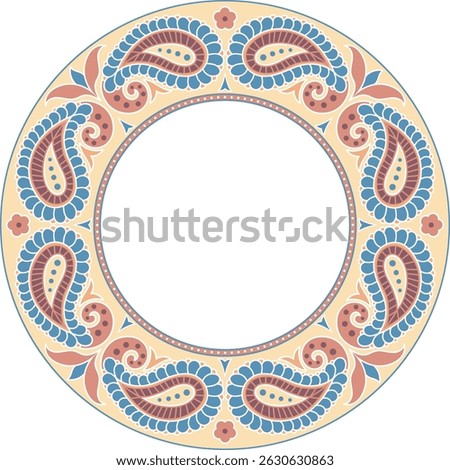 Paisley motif repeating pattern round frame border. Use for embroidery framing, plate contour, greeting card, invitation, national holidays, add text for any occasion
