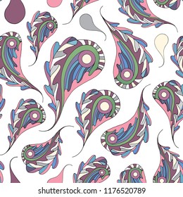 Paisley and oak leaves vector seamless pattern. Hand drawn abstract leaf background. Nature modern texture for surface design, textile, wrapping paper, wallpaper, phone case print, fabric. 