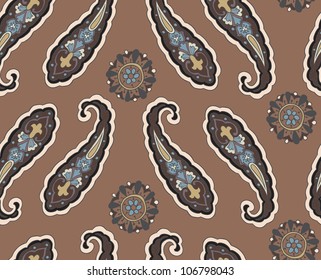 Paisley on brown background seamless pattern.