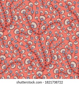 Paisley oriental ornamental pattern. Vector seamless decorative background with floral and geometric ornament. Stylized ethnic flower and leaves.