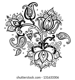 Paisley ornament.  Lotus flower. Vector illustration isolated.