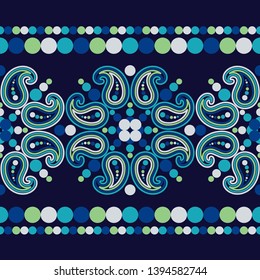 Paisley ornament. Polka dot. Ethnic boho seamless pattern. Ikat. Traditional ornament. Folk motif. Can be used for wallpaper, textile, invitation card, wrapping, web page background.