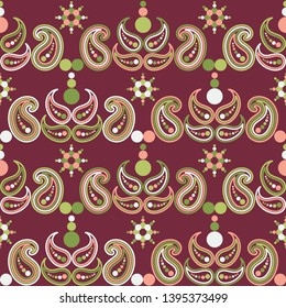 Paisley ornament. Polka dot. Ethnic boho seamless pattern. Ikat. Traditional ornament. Folk motif. Can be used for wallpaper, textile, invitation card, wrapping, web page background.