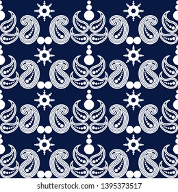 Paisley ornament. Polka dot. Ethnic boho seamless pattern. Ikat. Traditional ornament. Folk motif. Can be used for wallpaper, textile, invitation card, wrapping, web page background.
