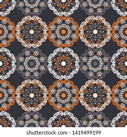 Paisley ornament. Polka dot. Ethnic boho seamless pattern. Ikat. Traditional ornament. Folk motif. Can be used for wallpaper, textile, invitation card, wrapping, web page background.