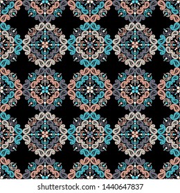 Paisley ornament. Polka dot. Ethnic boho seamless pattern. Ikat. Traditional ornament. Folk motif. Can be used for wallpaper, textile, invitation card, wrapping, web page background.